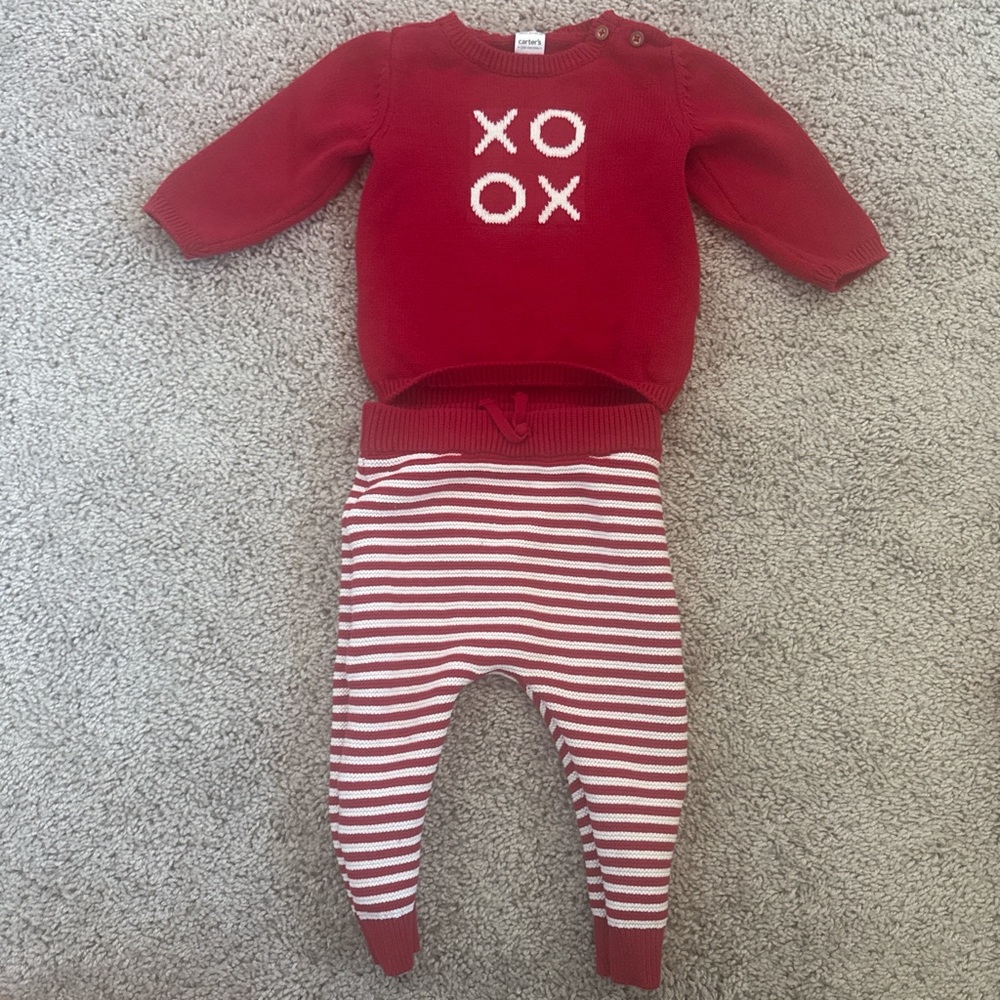 Carter's Red Knit 'XOXO' Sweater with Striped Pants